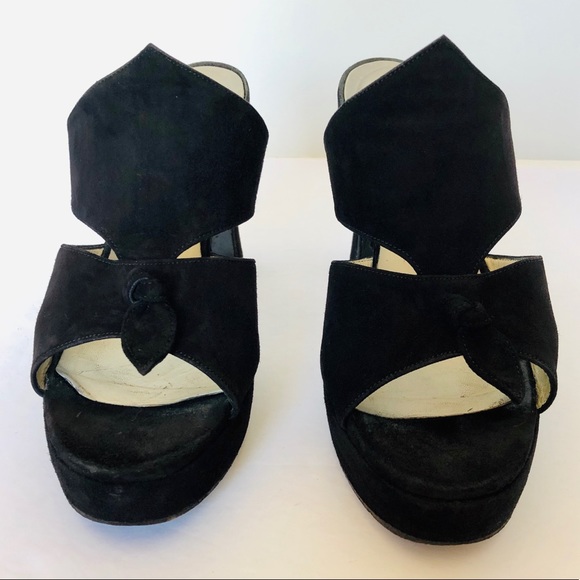 Michel Perry black suede wedge sandals - Picture 5 of 5